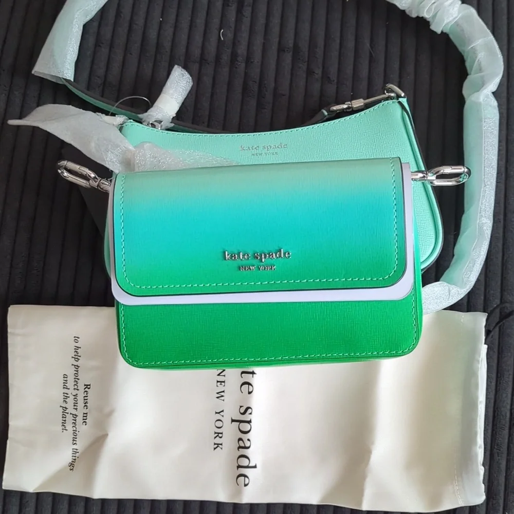 Kate Spade Aqua and Green Double Crossbody Leather Bag - Picture 5 of 7